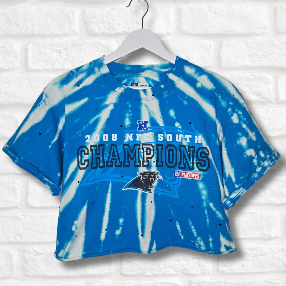 Carolina Panthers Crop Top W/Rhinestones